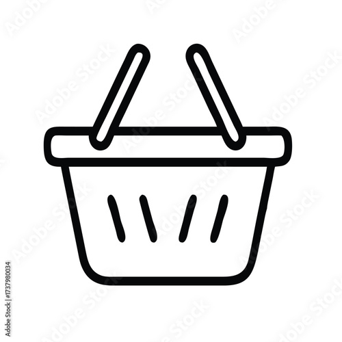 Minimal shopping basket outline icon vector on white background