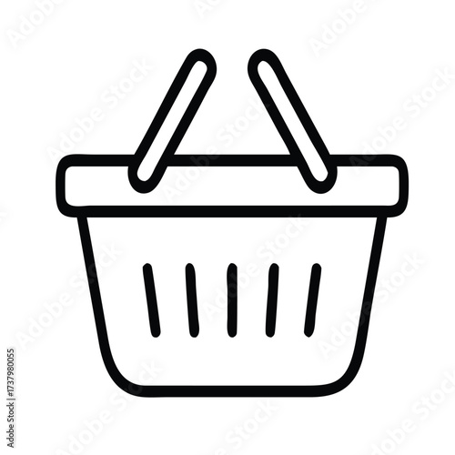 Minimal shopping basket outline icon vector on white background