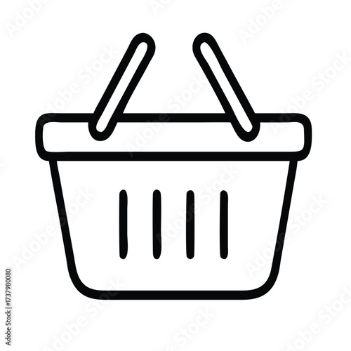 Minimal shopping basket outline icon vector on white background