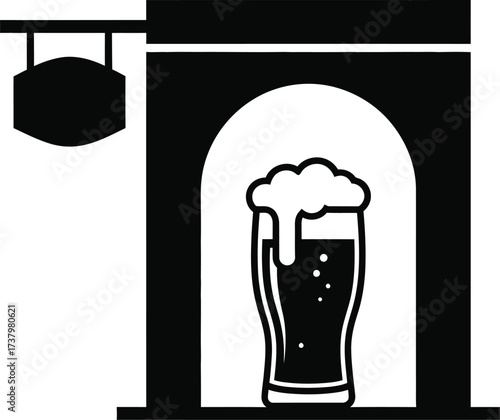 Pub entrance with beer glass icon