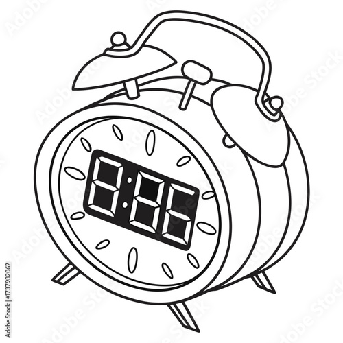 Black and white illustration of a digital alarm clock