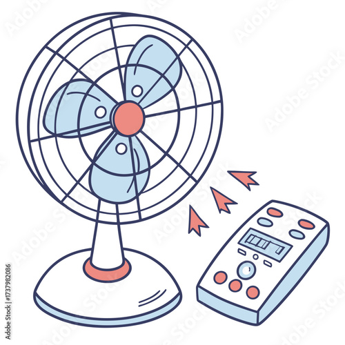 Blue electric fan with remote control and air flow