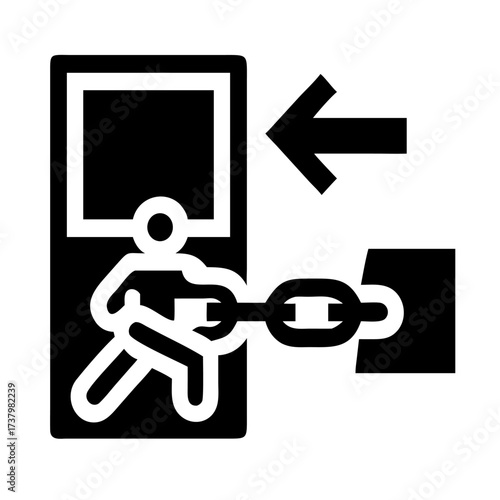 Emergency Exit Blocked Solid Fill Vector Icon, Chain Breaking Barrier Symbol for Security, Hazard, Safety Regulation, and Forbidden Access App Design.

