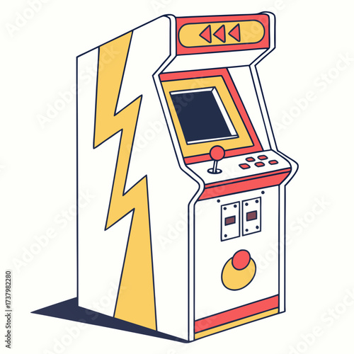Bright retro arcade game machine with yellow lightning bolt