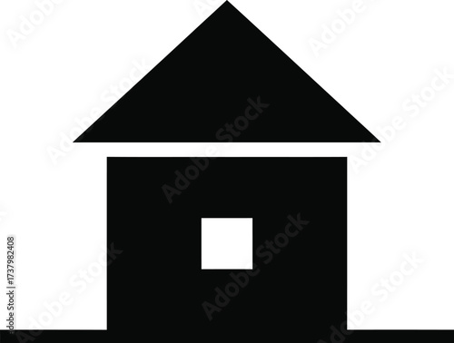 Simple black silhouette of a house with a square window