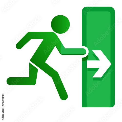 Green Emergency Exit Sign Vector Icon, Running Man Symbol for Safety, Evacuation, Fire Escape Route, and Mandatory Building Signs, Isolated on White Background.

