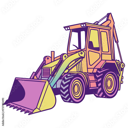 Colorful backhoe loader illustration construction vehicle