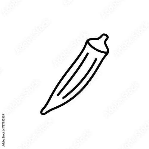 Minimalistic black line drawing of a single okra pod