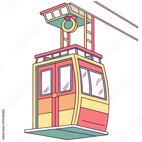 Colorful cable car gondola with ring detail transportation