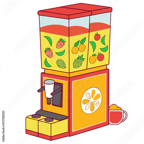 Colorful cartoon juice dispenser with fruits beverage machine
