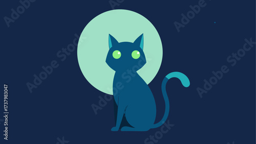 A black cat sitting in front of the moon