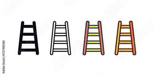 Vector icon ladder four styles black solid glyph outline minimal flat multicolor filled cartoon flat shaded.