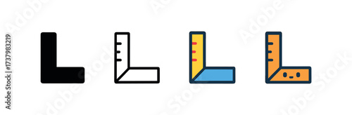 Vector icon carpenter square four styles black solid glyph outline minimal flat multicolor filled cartoon flat shaded.