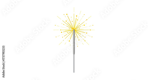 Golden sparkler emitting radiant bursts of light against a pristine white background creating a