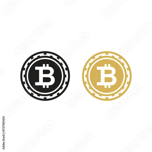 Bitcoin Cryptocurrency Gold and Black Coin Vector Icons - Digital Money Symbols