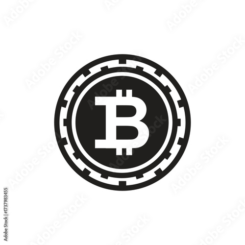  Black Bitcoin Cryptocurrency Coin Vector Icon - Digital Currency and Blockchain Symbol