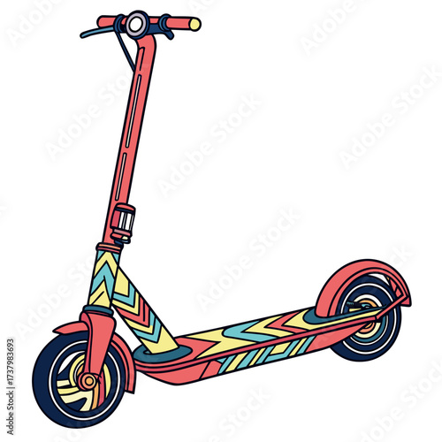 Colorful electric scooter with geometric pattern transport