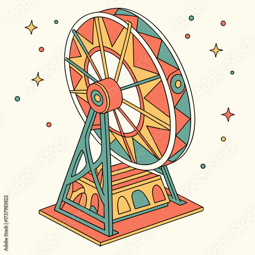 Colorful Ferris wheel illustration with stars amusement park