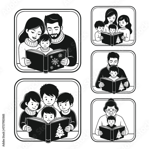 Family reading christmas book