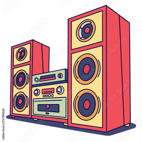 Colorful home stereo system with speakers and receiver