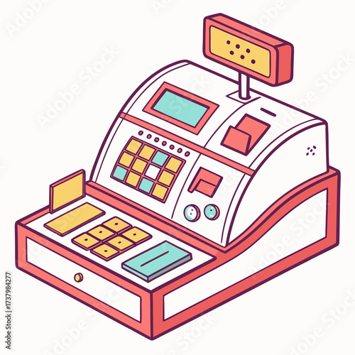 Colorful isometric cash register illustration retail