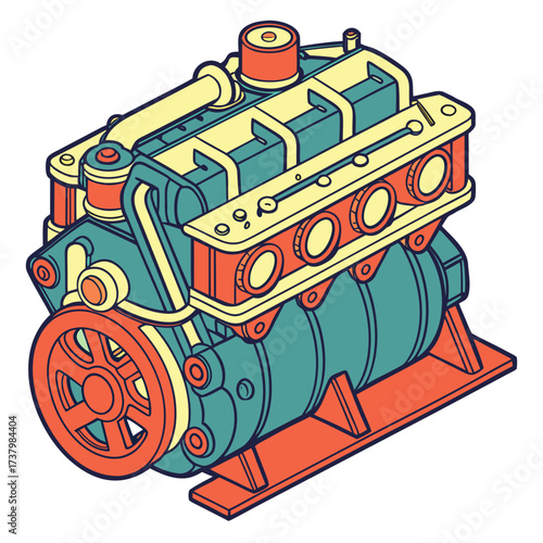Colorful isometric engine machine motor mechanical 1