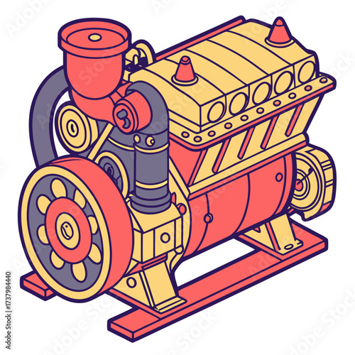 Colorful isometric engine machine motor mechanical
