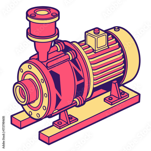 Colorful isometric water pump machine industrial illustration 1