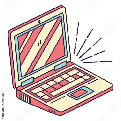 Colorful laptop with glowing screen computer technology