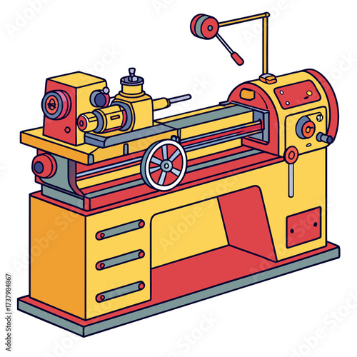 Colorful Lathe Machine Illustration industrial manufacturing 1