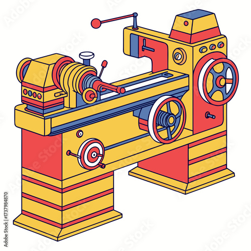 Colorful Lathe Machine Illustration industrial manufacturing