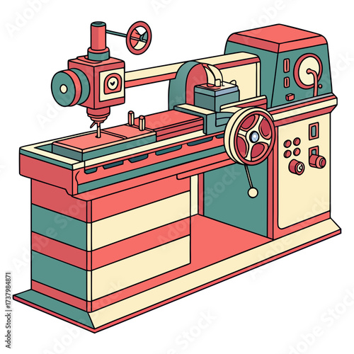 Colorful lathe machine with drill bit industrial equipment