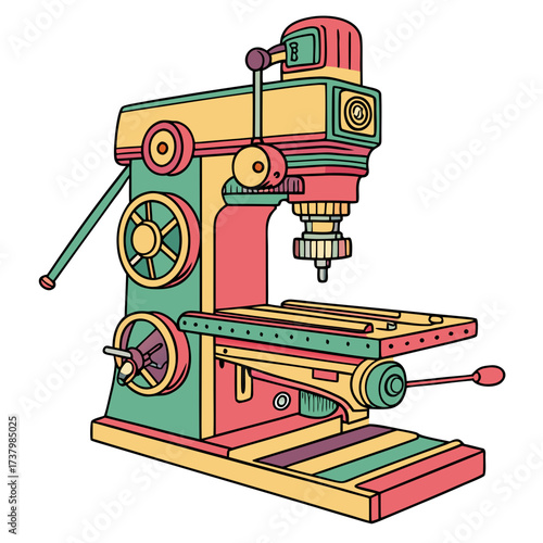 Colorful milling machine isolated on white industrial equipment