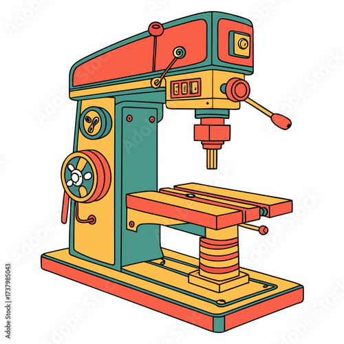 Colorful milling machine with teal and coral accents