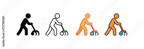 Vector icon cultivator four styles black solid glyph outline minimal flat multicolor filled cartoon flat shaded.