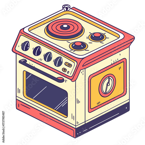 Colorful retro induction cooker with oven and stovetop