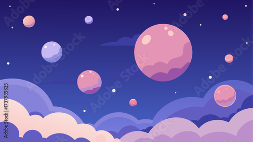 Planets and clouds in a dreamy sky view