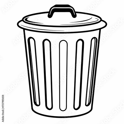 Minimalist Garbage Can Line Art Vector Icon, Simple Bin Outline Symbol for Trash, Delete Function, UI Design, and Waste Management.

