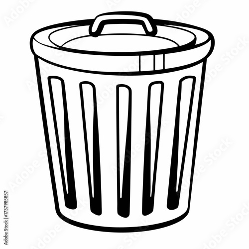 Minimalist Garbage Can Line Art Vector Icon, Simple Bin Outline Symbol for Trash, Delete Function, UI Design, and Waste Management.

