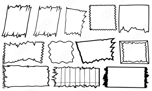 Hand-Drawn Grunge Rough Rectangle and Square Frames with Distressed Borders and Sketchy Outline Design