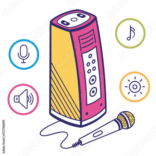 Colorful smart speaker and microphone icons voice assistant