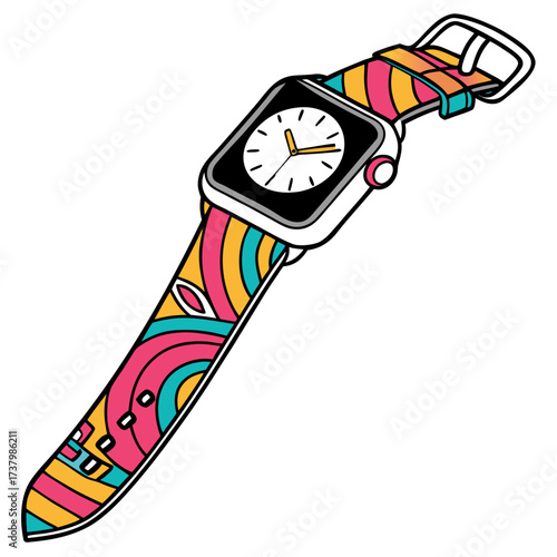 Colorful smartwatch with abstract wavy strap pattern