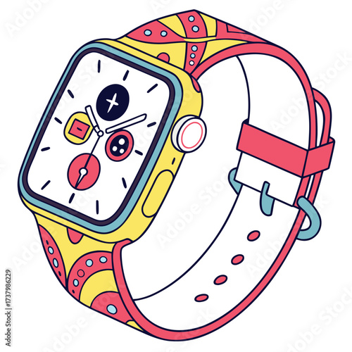 Colorful smartwatch with abstract patterned strap wearable technology