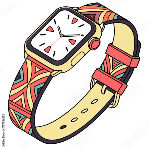 Colorful smartwatch with geometric patterned strap