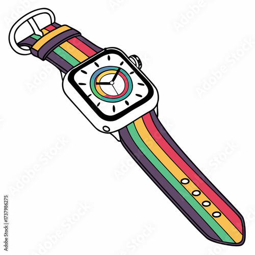 Colorful smartwatch with rainbow striped band wearable technology