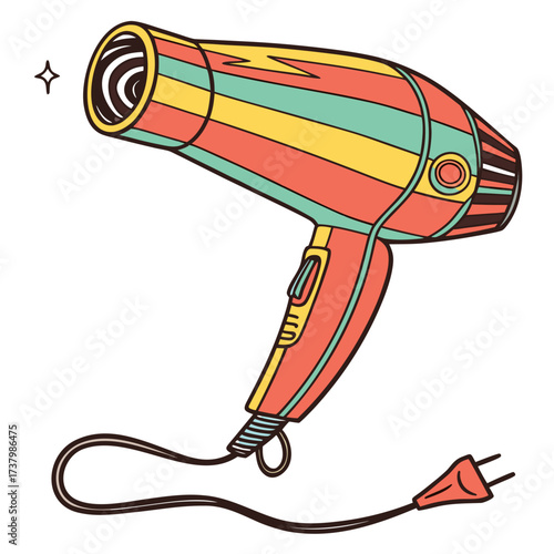 Colorful striped hair dryer illustration hairdryer