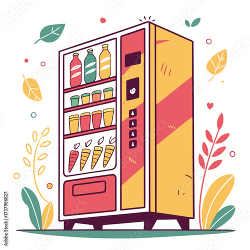 Colorful vending machine with drinks and carrots bottles