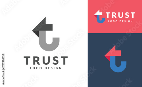 Modern Trust Logo Design with Stylized Letter T and Upward Arrow.