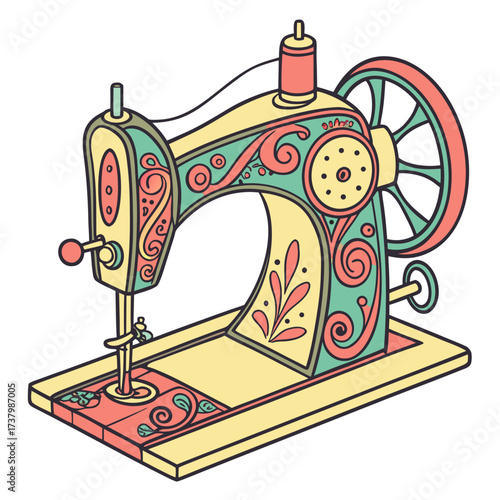 Colorful vintage sewing machine with ornate details 2