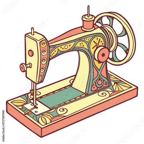 Colorful vintage sewing machine with ornate details 3